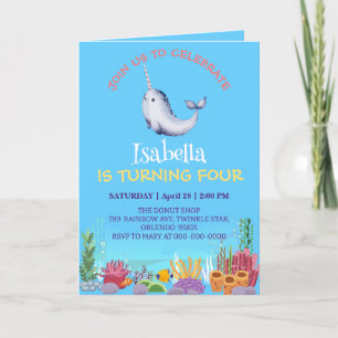 Cute Narwhal Fish Unicorn Whale sea Birthday Invitation