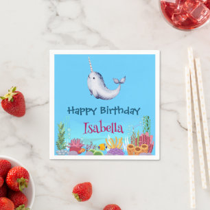 Cute Narwhal Fish Unicorn Whale sea Birthday Napkins