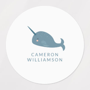 Cute Narwhal in Blue Personalized Labels