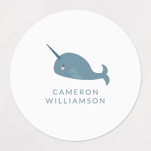 Cute Narwhal in Blue Personalized   Labels (Design 1)