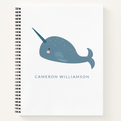 Cute Narwhal in Blue Personalized  Notebook