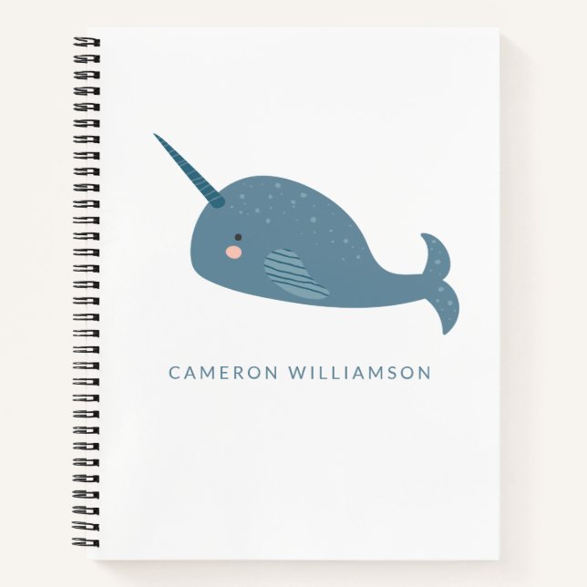 Cute Narwhal in Blue Personalized  Notebook (Front)
