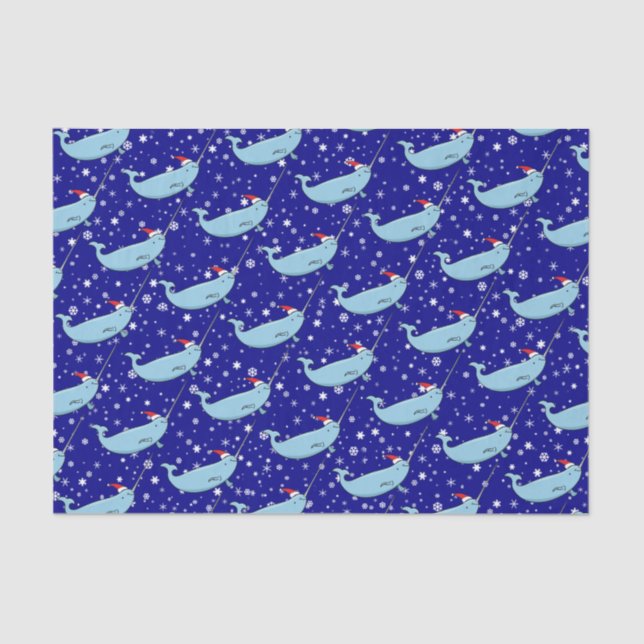 Cute Narwhal in Santa Hat Pattern Wrapping Paper (Front)