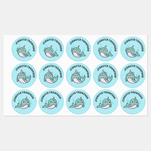Cute Narwhal Labels (Sheet)