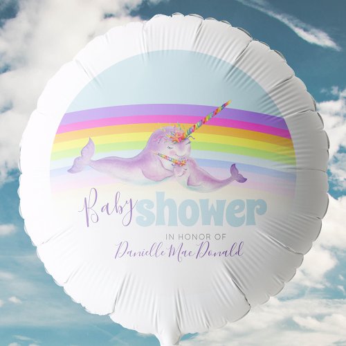 Cute narwhal mother and baby rainbow baby shower balloon