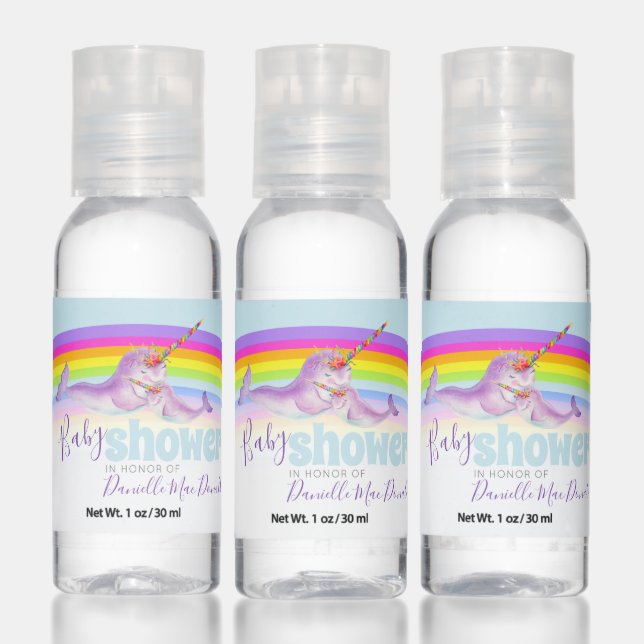 Cute narwhal mother and baby rainbow baby shower hand sanitizer (Set)