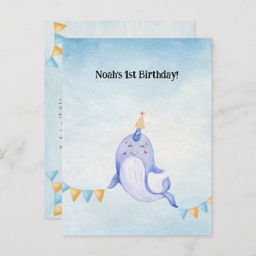 Cute Narwhal Ocean Theme Narwal Birthday Invite