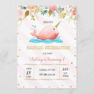 Cute narwhal party invitation