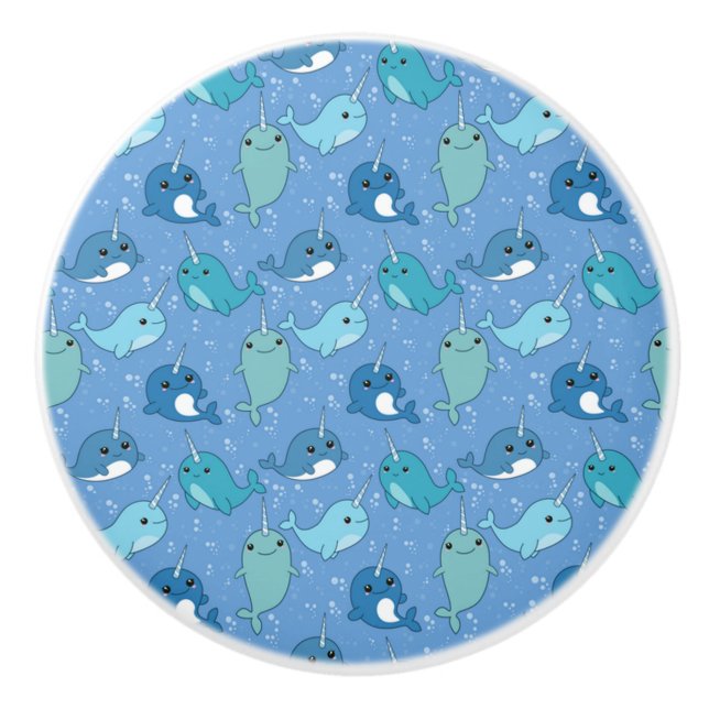 Cute Narwhal Pattern Ceramic Knob (Front)