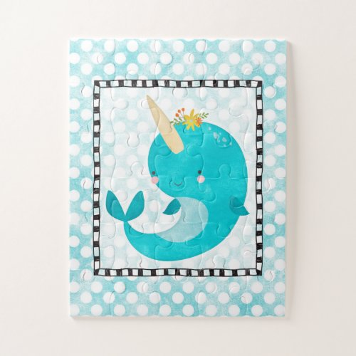 Cute Narwhal _ Turquoise Aqua Whale Jigsaw Puzzle
