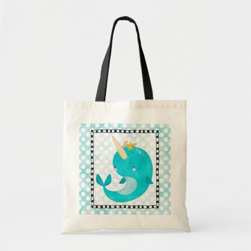 Cute Narwhal _ Turquoise Nursery Print Tote Bag