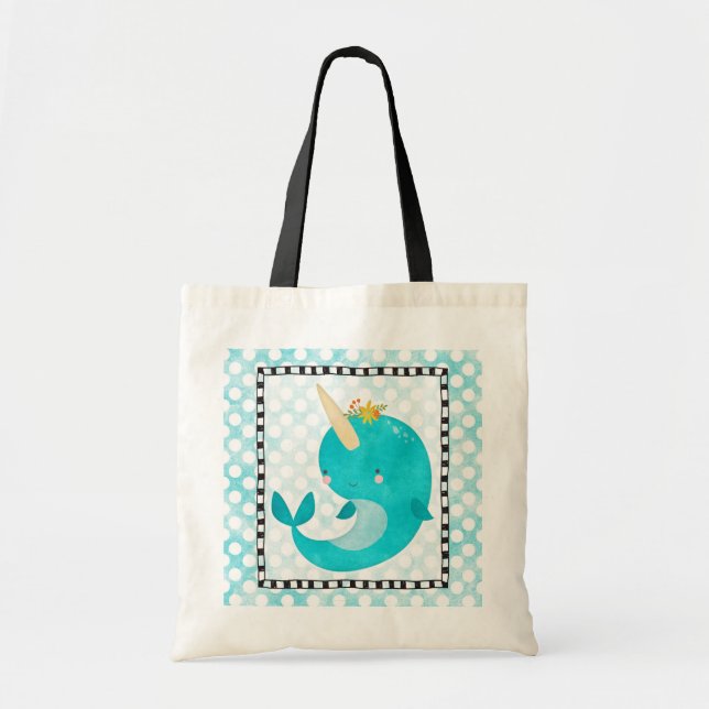 Cute Narwhal - Turquoise Nursery Print Tote Bag (Front)