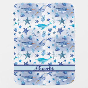 Cute Narwhal Under the Sea Baby Blanket