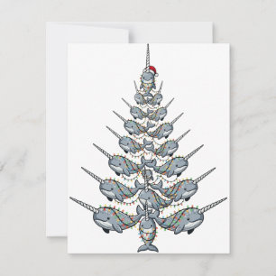 Cute Narwhal Wearing a Santa Hat with Festive Note Card