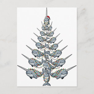 Cute Narwhal Wearing a Santa Hat with Festive Postcard