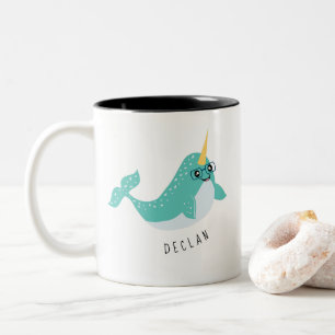 Cute Narwhal with Eyeglasses Two-Tone Coffee Mug