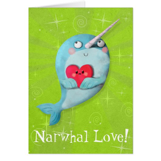 Cute Narwhal with Heart Cards (Front)