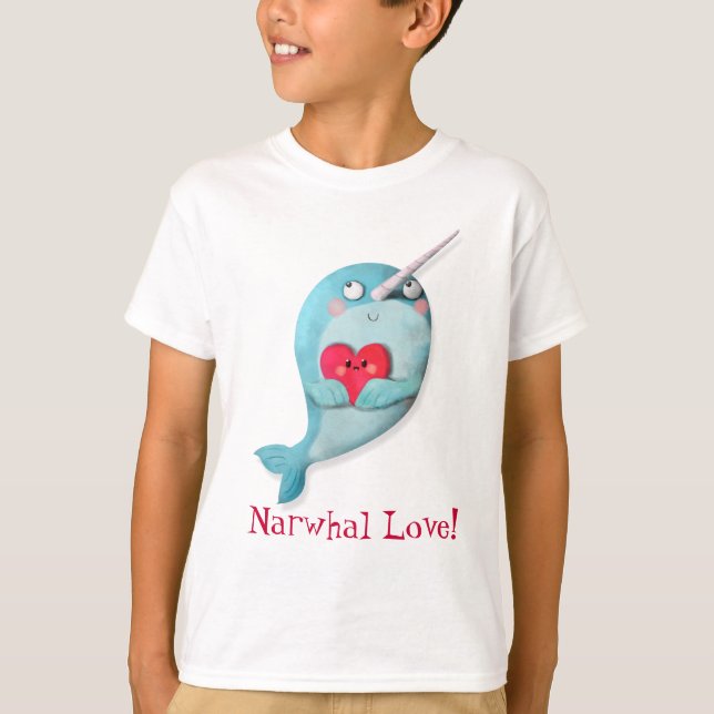 Cute Narwhal with Heart T-Shirt (Front)