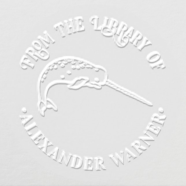 Cute Narwhal with Huge Horn Library Book Embosser (Design)