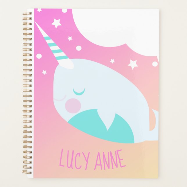 Cute Narwhale Ombre Pink Pastel Planner (Front)