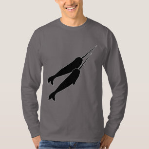 Cute Narwhals Swimming Together Black Silhouette T-Shirt