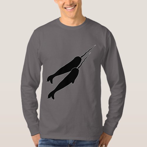 Cute Narwhals Swimming Together Black Silhouette T_Shirt
