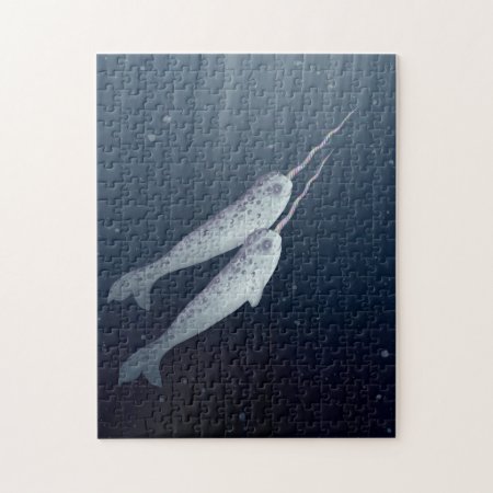 Cute Narwhals Swimming Together Underwater Jigsaw Puzzle