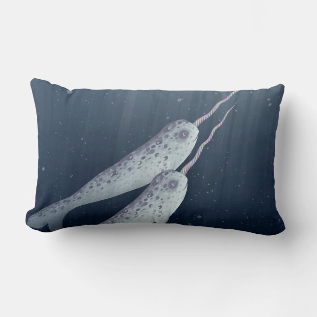 Cute Narwhals Swimming Together Underwater Lumbar Pillow (Front)