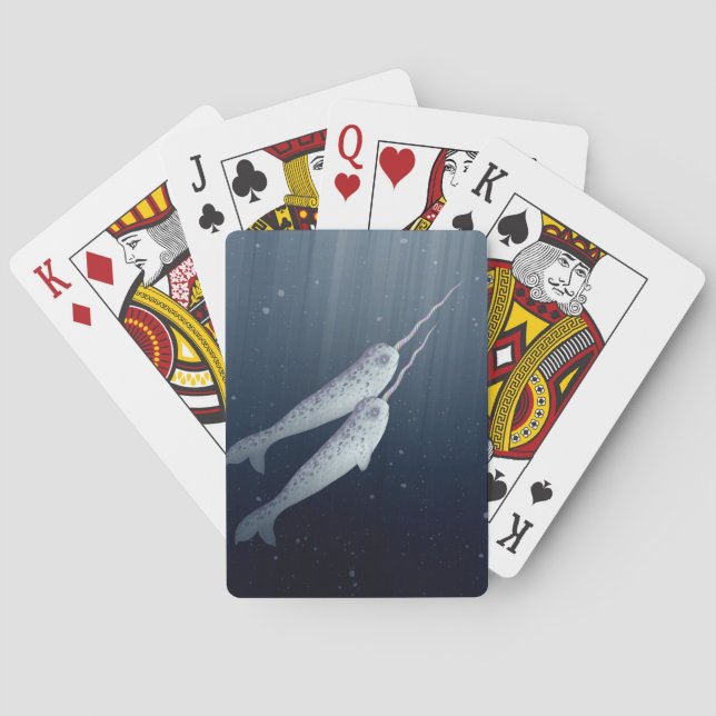 Cute Narwhals Swimming Together Underwater Poker Cards (Back)