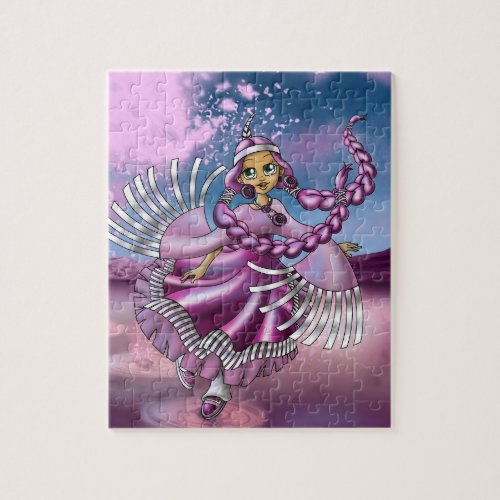 Cute Native American Girl and Pink Petals Jigsaw Puzzle