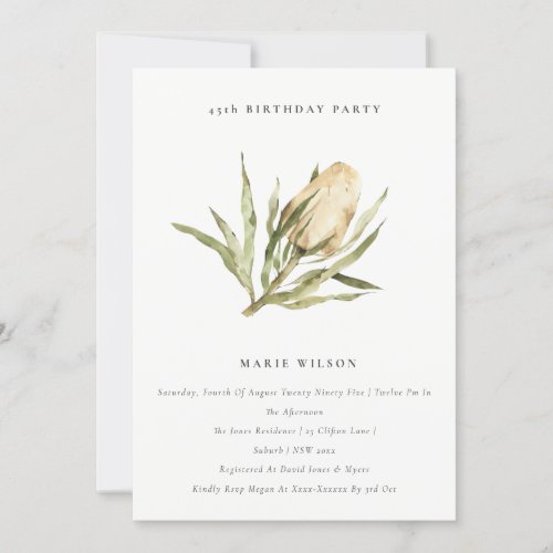 Cute Native Banksia Floral Any Age Birthday Invitation