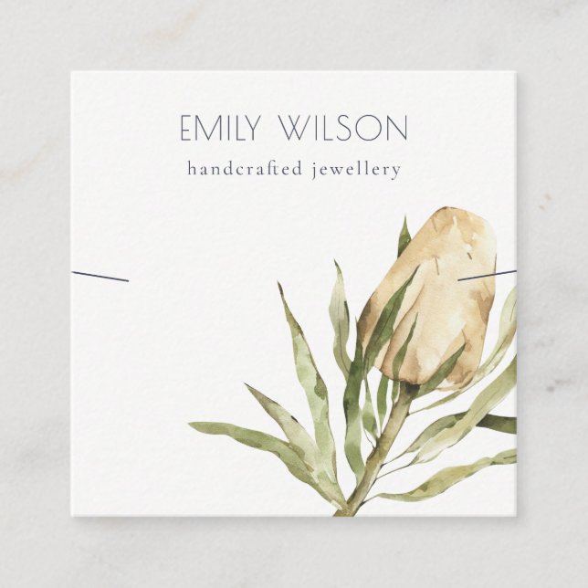 Cute Native Banksia Floral Necklace Display Square Business Card (Front)