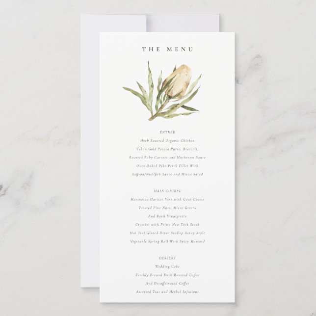 Cute Native Banksia Floral Wedding Menu Card (Front)