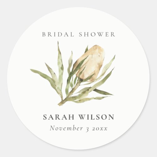 Cute Native Banksia Watercolor Flora Bridal Shower Classic Round Sticker
