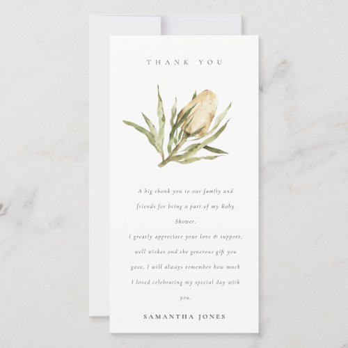 Cute Native Banksia Watercolor Floral  Baby Shower Thank You Card