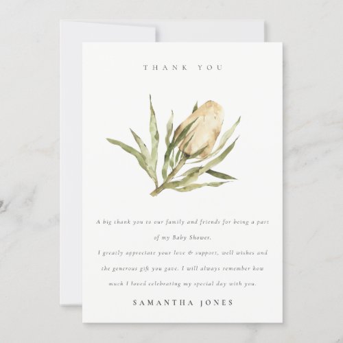 Cute Native Banksia Watercolor Floral Baby Shower Thank You Card