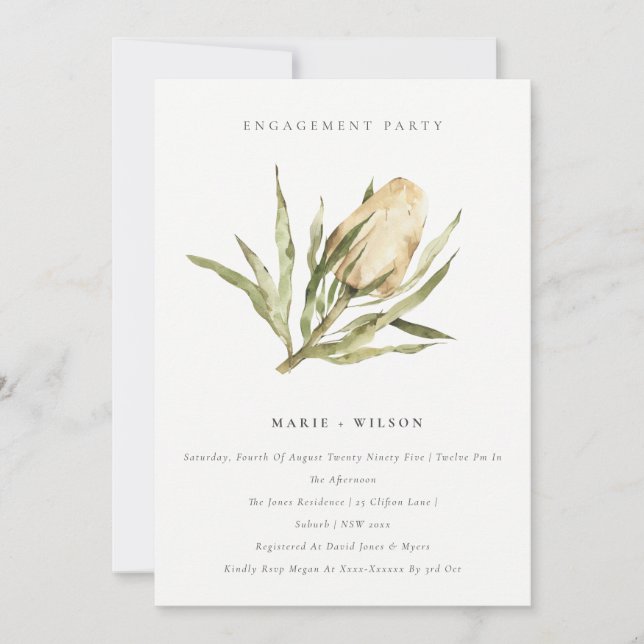 Cute Native Banksia Watercolor Floral Engagement Invitation (Front)