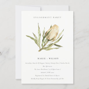 Cute Native Banksia Watercolor Floral Engagement Invitation