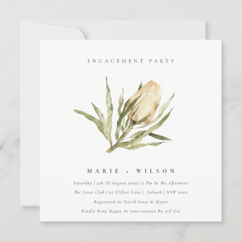 Cute Native Banksia Watercolor Floral Engagement  Invitation