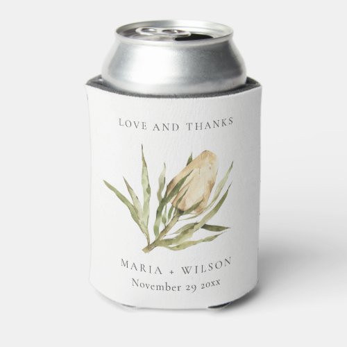 Cute Native Banksia Watercolor Floral Wedding Can Cooler