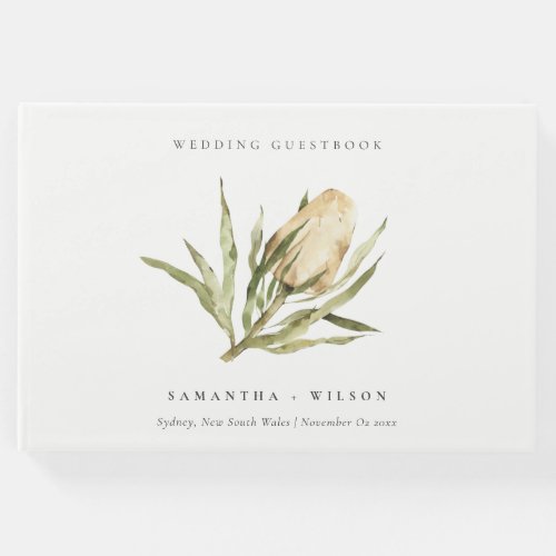 Cute Native Banksia Watercolor Floral Wedding Guest Book
