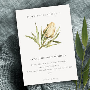 Cute Native Banksia Watercolor Floral Wedding Invitation
