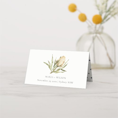 Cute Native Banksia Watercolor Floral Wedding Place Card