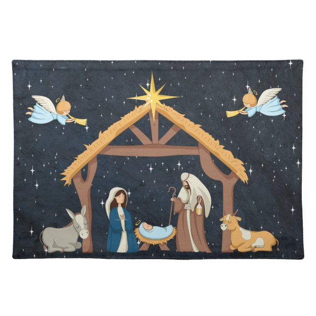 Cute Nativity Christmas Cloth Placemat (Front)