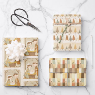 Cute Nativity Christmas Wrapping Paper Sheets