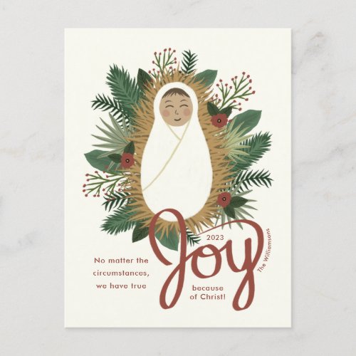 Cute Nativity Elegant Joy Baby Jesus Christmas Holiday Postcard