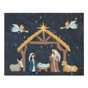 Cute Nativity Manger Faux Canvas Print