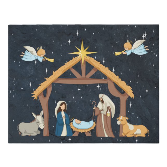 Cute Nativity Manger Faux Canvas Print (Front)