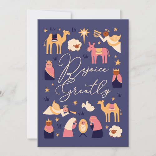 Cute Nativity Manger Scene Flat Holiday Card