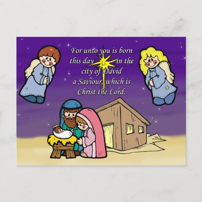 Cute Nativity Scene Christmas Card (Front)